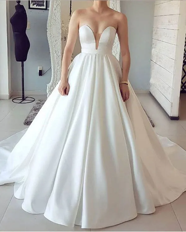Sexy Ball Gown Wedding Dresses Satin 2019 Fashion Sweetheart Bridal Gowns with Ruffles
