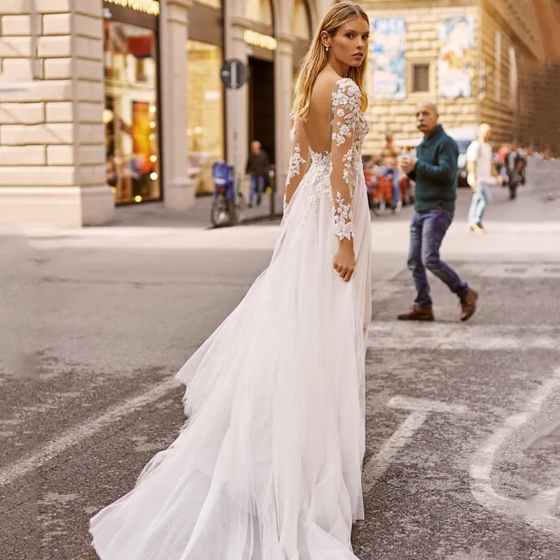 Sexy Side Slit Lace Vintage Wedding Dresses
