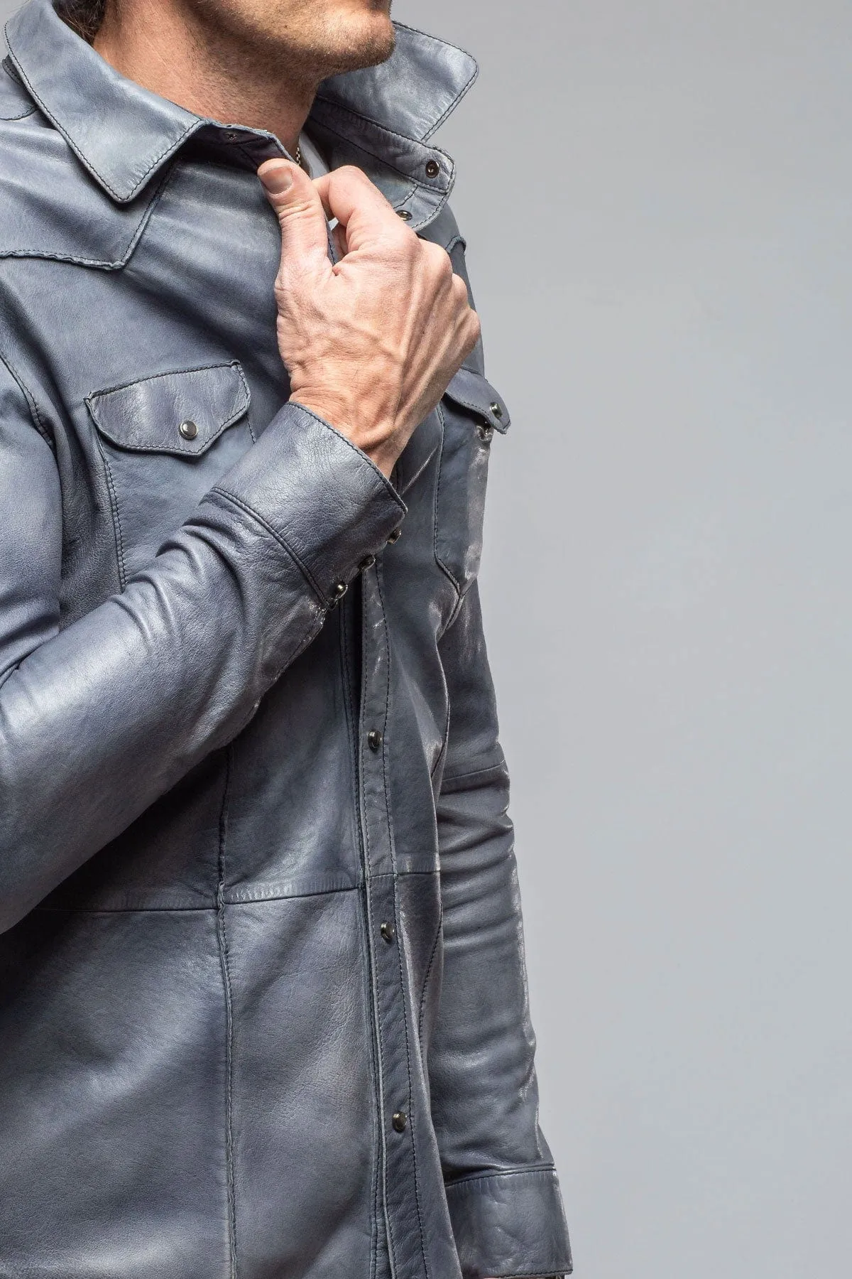 Shadow Leather Shirt In Blue