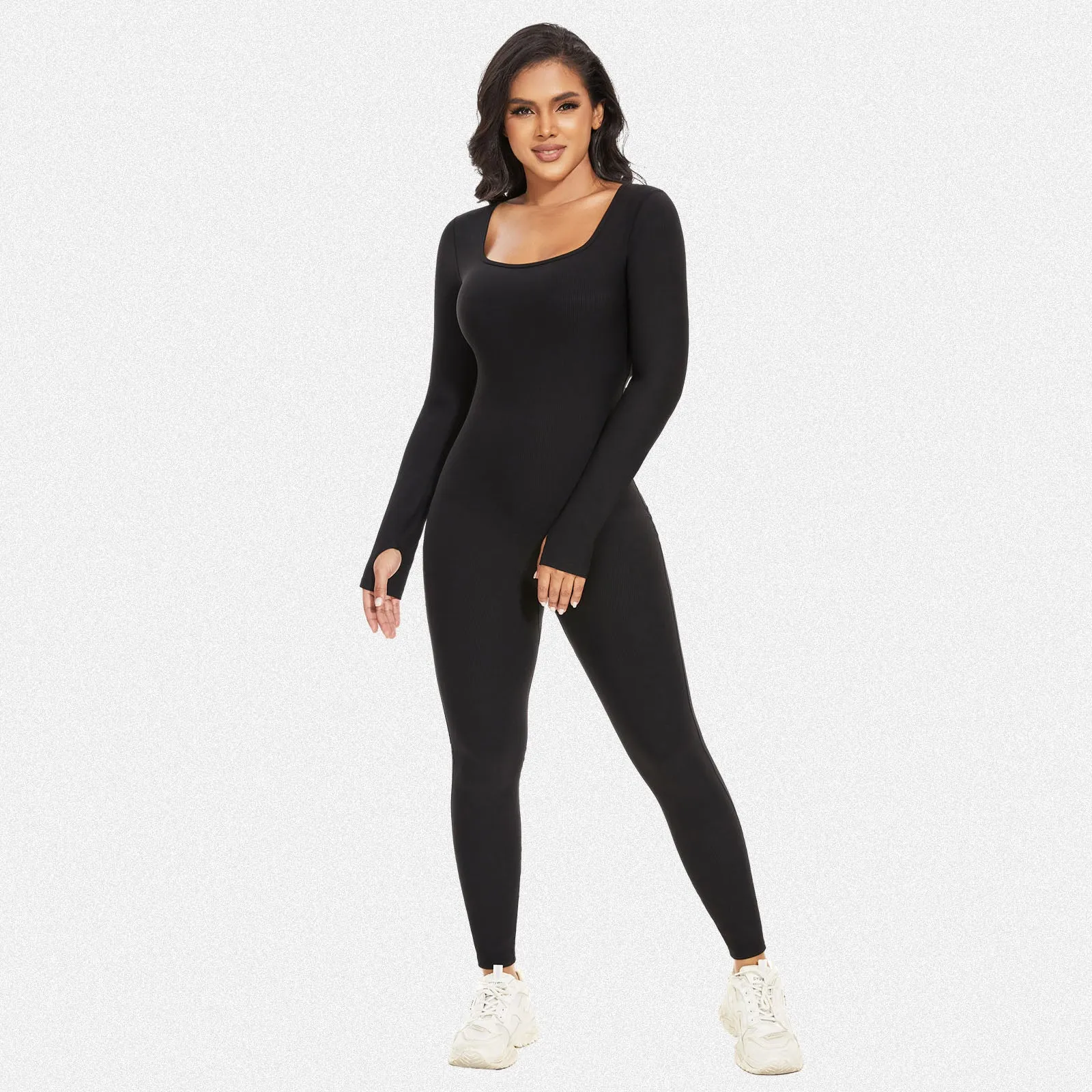 Shaperin Square Neck Long Sleeve Sport Jumpsuit