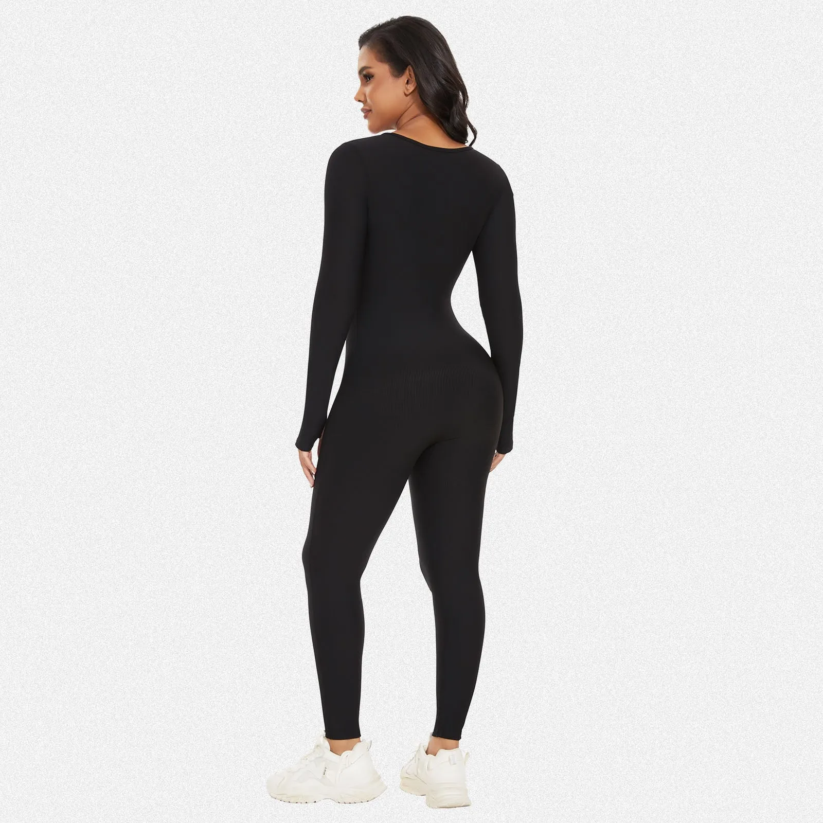 Shaperin Square Neck Long Sleeve Sport Jumpsuit