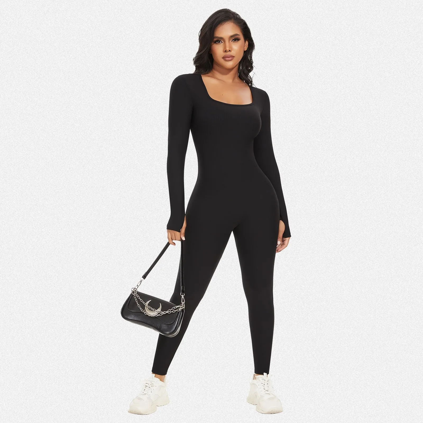 Shaperin Square Neck Long Sleeve Sport Jumpsuit