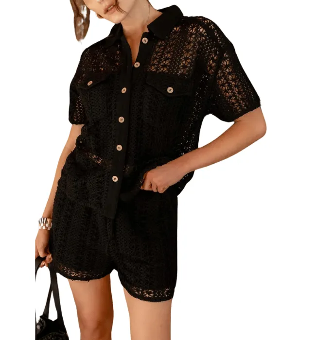 Sheer Crochet Knit Shorts