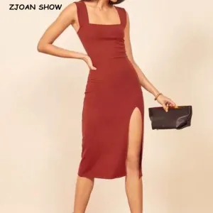Shein Solid Split Thick Strap Dress Without Belt