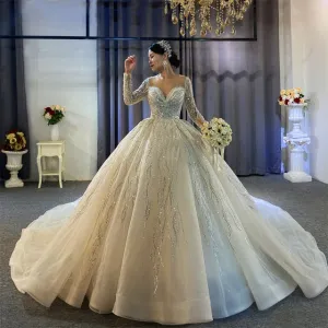 shinny beading wedding dress long sleeves