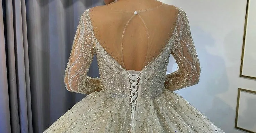 shinny beading wedding dress long sleeves