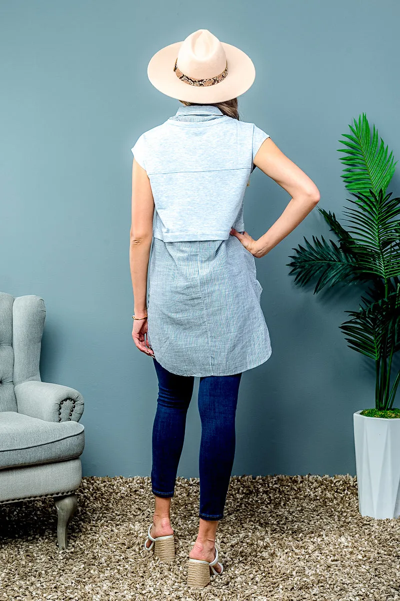 Short Sleeve Bohemian Style Stripped Tunic Top (16092)