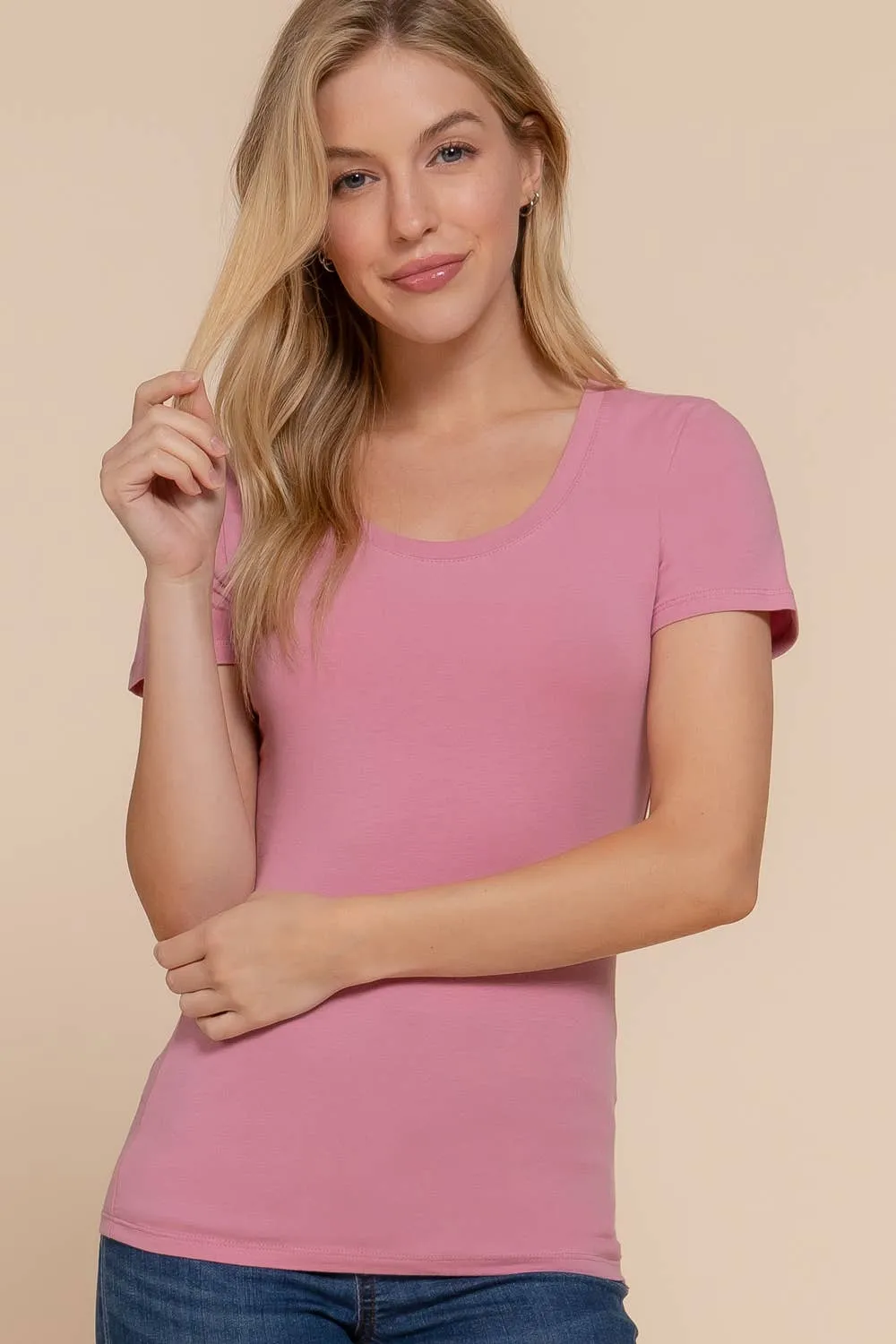 Short Sleeve Scoop Neck Cotton Jersey Top