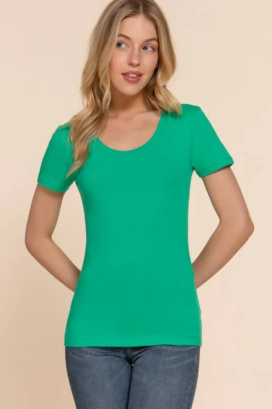 Short Sleeve Scoop Neck Cotton Jersey Top