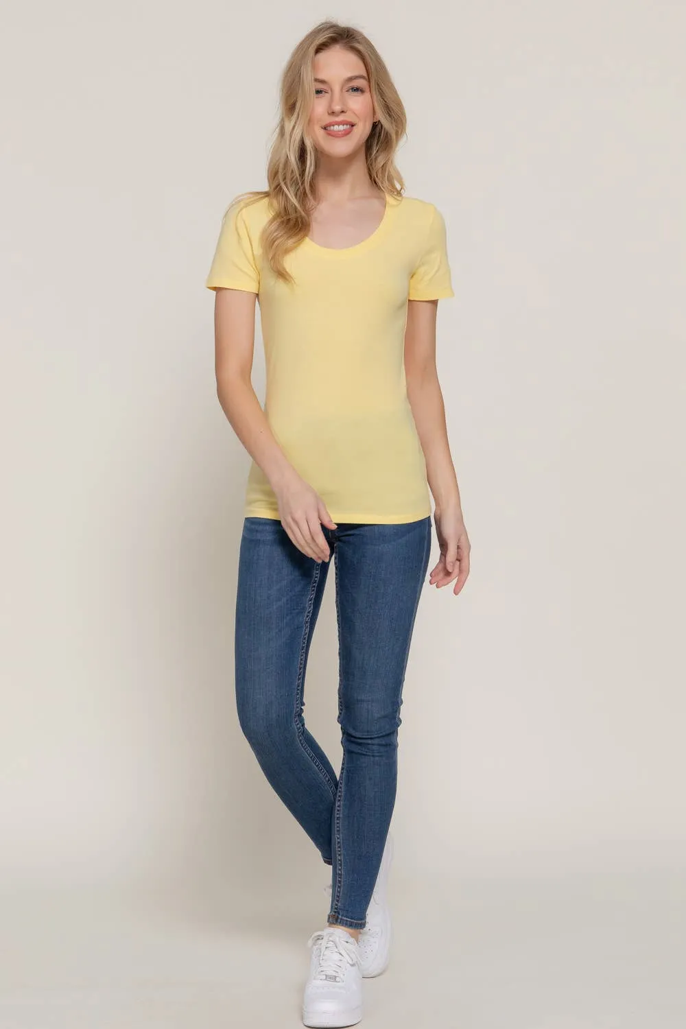 Short Sleeve Scoop Neck Cotton Jersey Top