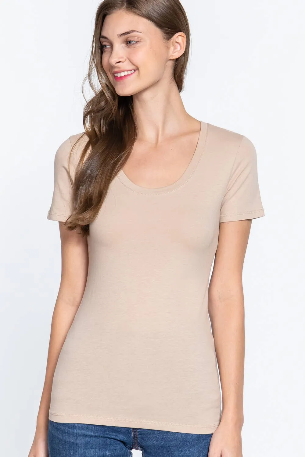 Short Sleeve Scoop Neck Cotton Jersey Top