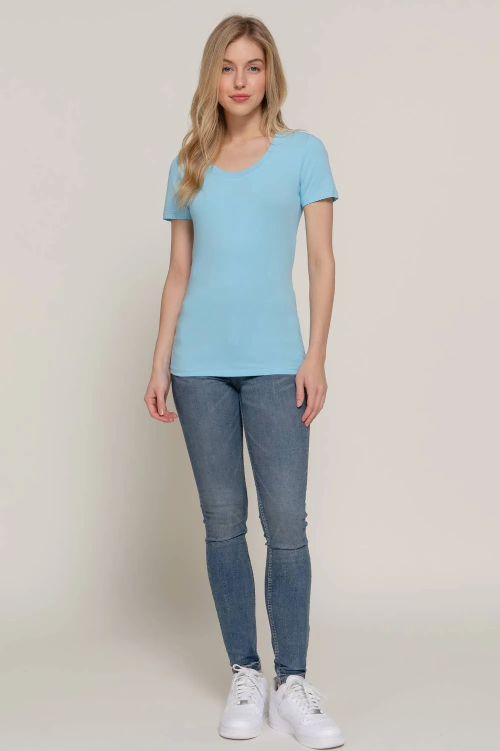 Short Sleeve Scoop Neck Cotton Jersey Top