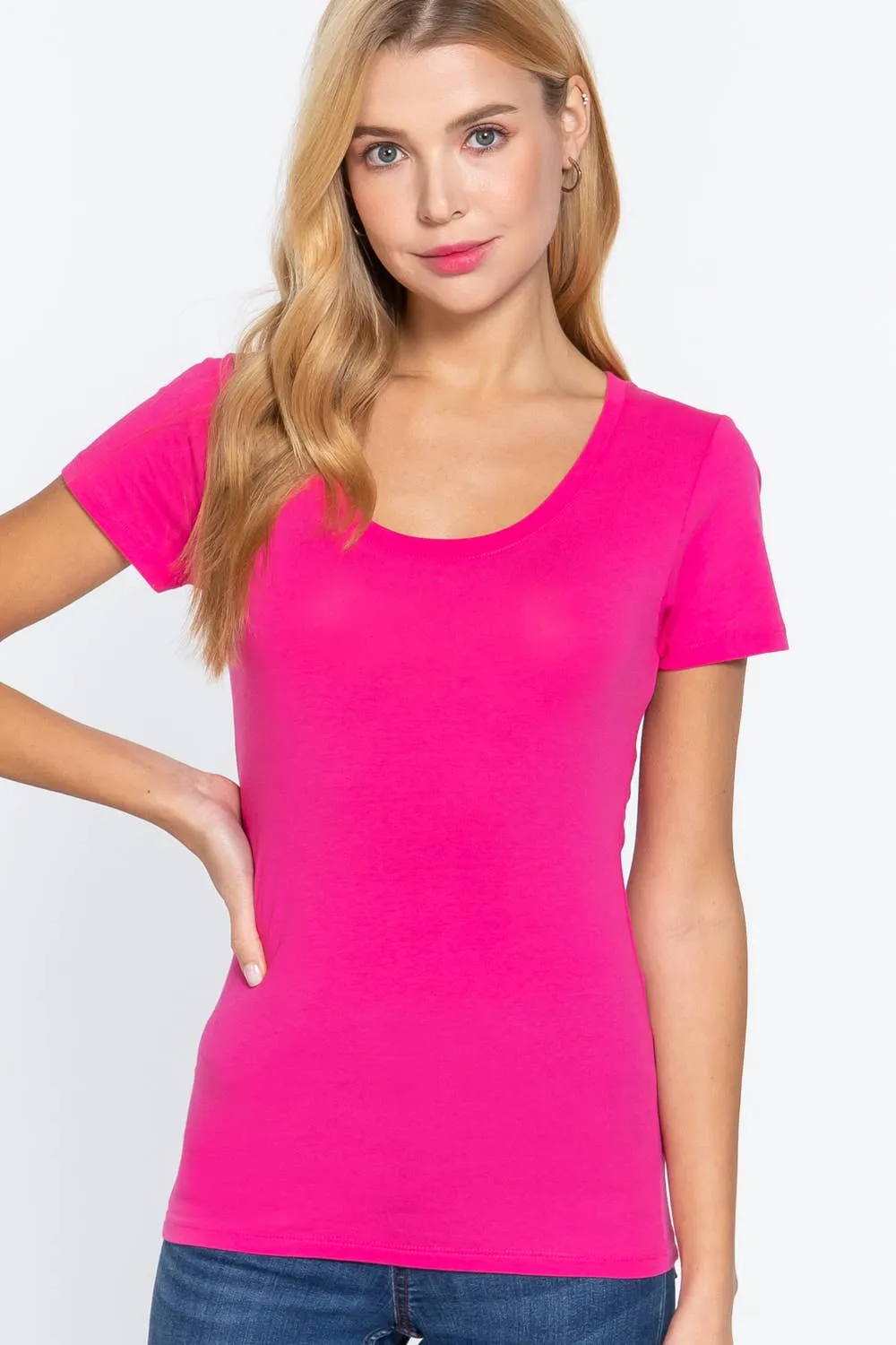 Short Sleeve Scoop Neck Cotton Jersey Top