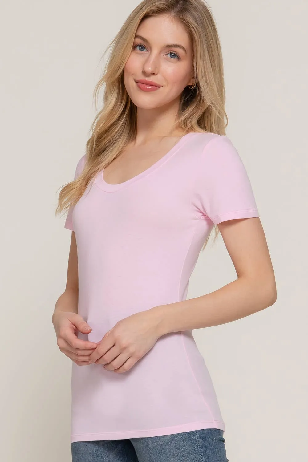 Short Sleeve Scoop Neck Cotton Jersey Top