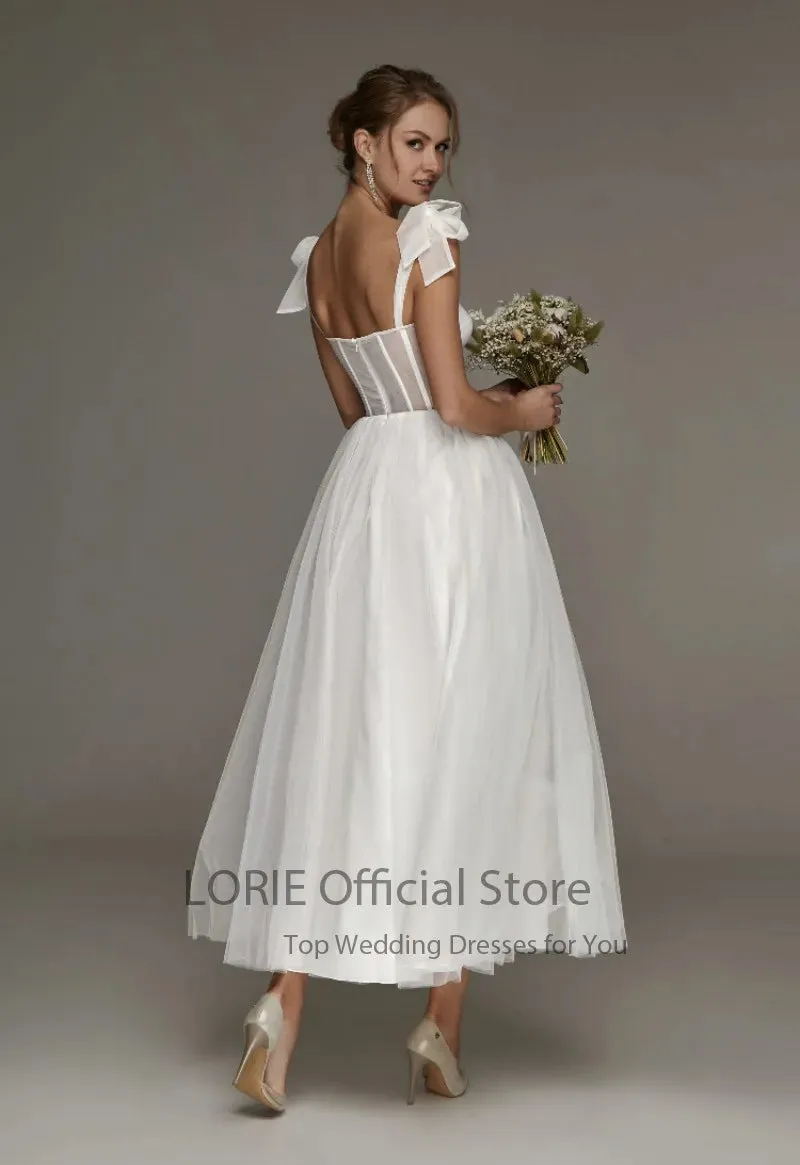 Short Wedding Dresses Modern Boning Spaghetti Strap A Line Tea Length White