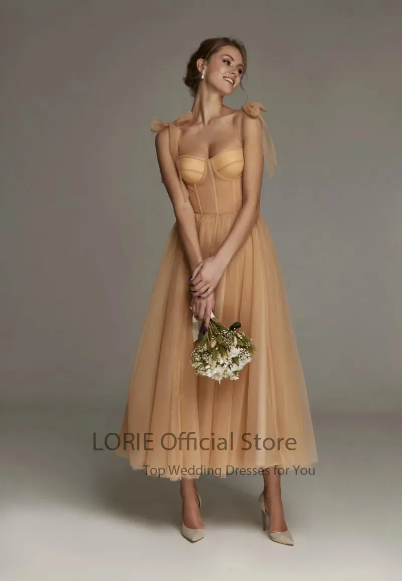 Short Wedding Dresses Modern Boning Spaghetti Strap A Line Tea Length White