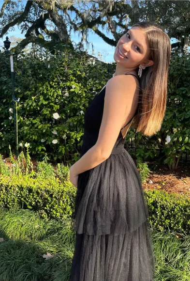 Simple Deep V Neck Tulle Black Tiered Prom Dresses Summer Maxi Dress for Women
