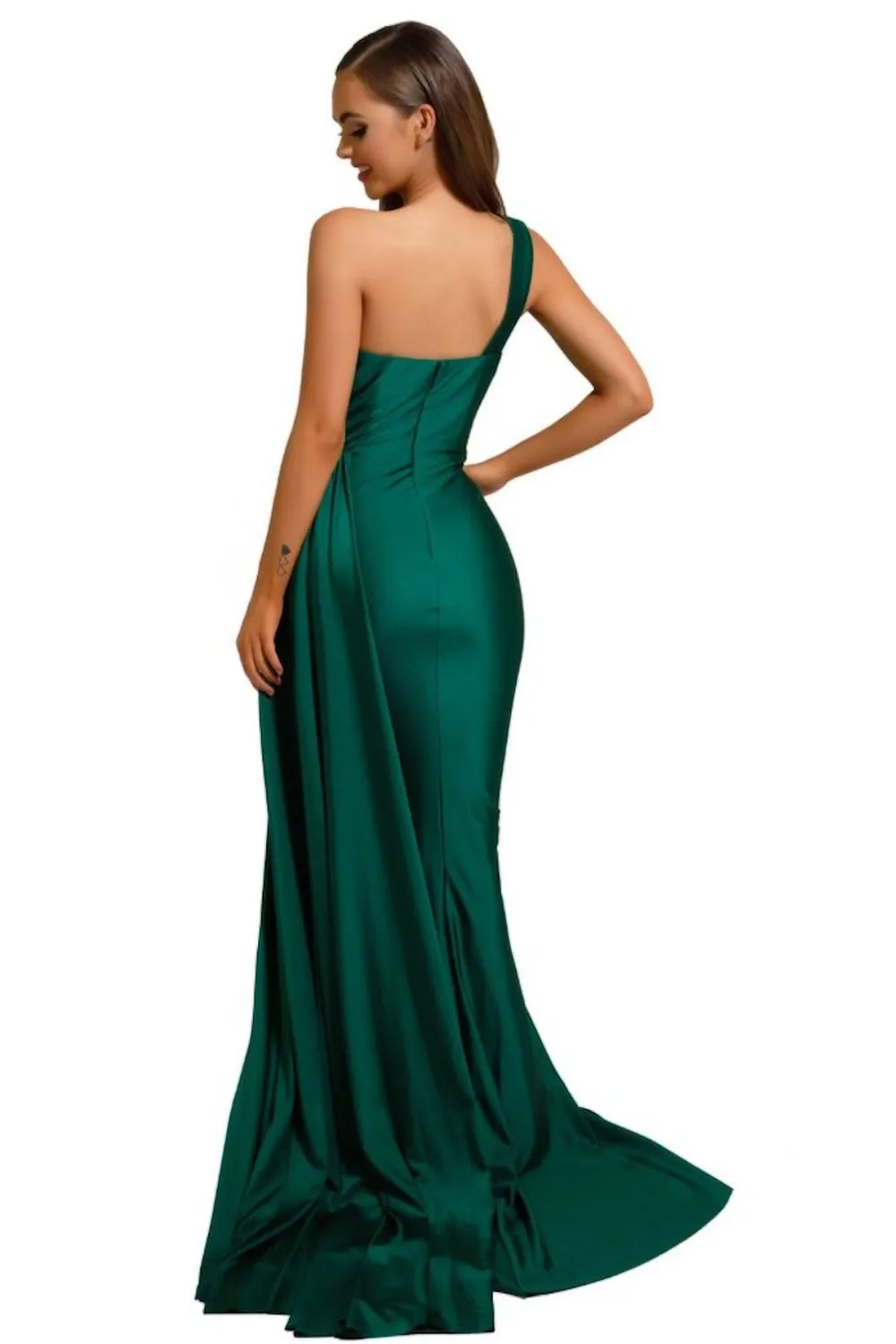 Simple Satin Green Prom Dresses Mermaid One Shoulder Evening Dress