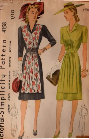 Simplicity 4158 Womens Apron Front Shirtdress 1940s Vintage Sewing Pattern Size 16 Bust 34 inches UNUSED Factory Folded