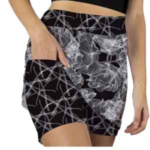 Skort Obsession Size Large Black &amp; White Floral Print Etch A Sketch Skort NWT
