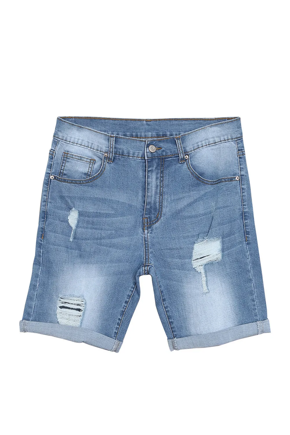 Sky Blue Distressed Low-rise Men's Denim Shorts