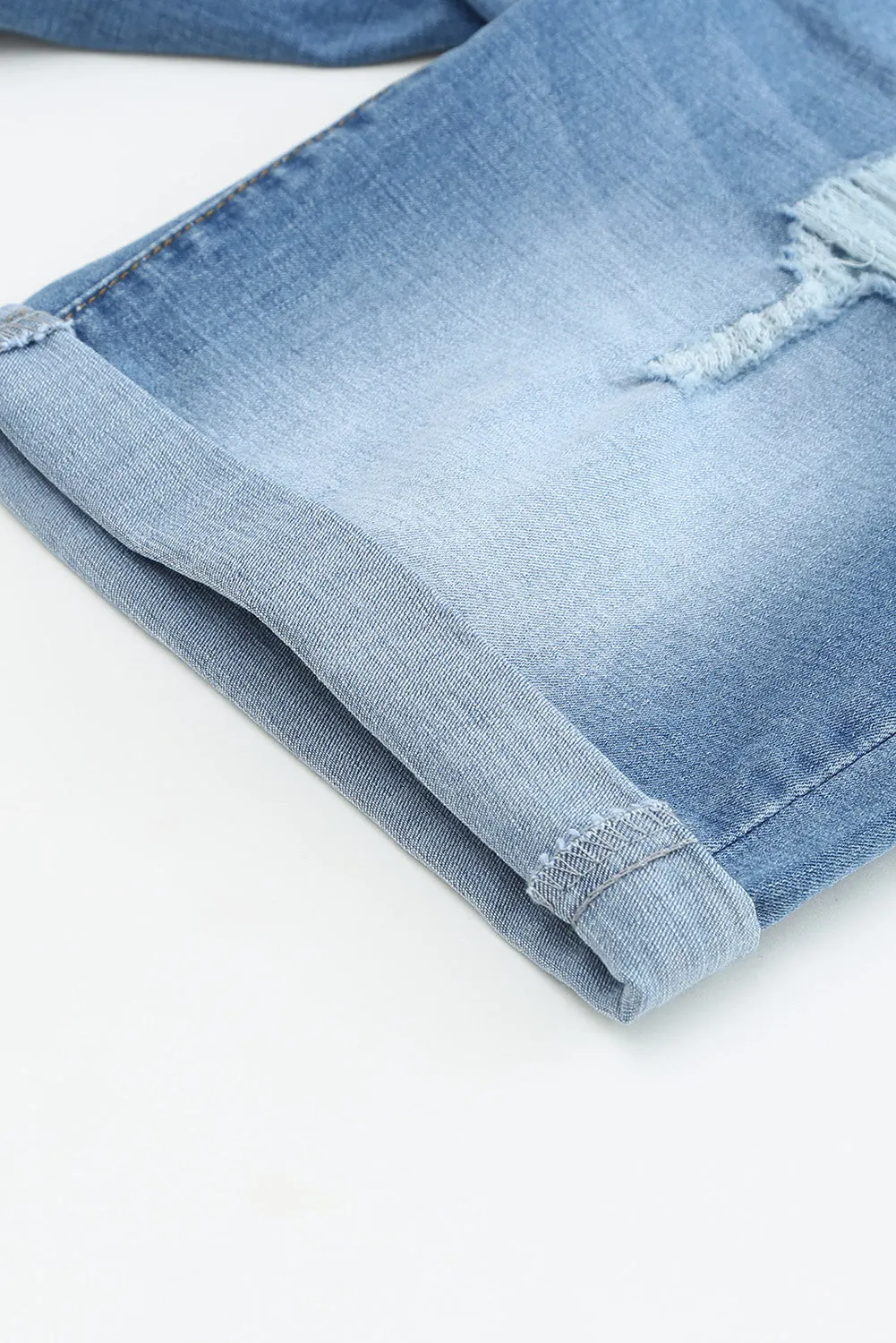 Sky Blue Distressed Low-rise Men's Denim Shorts
