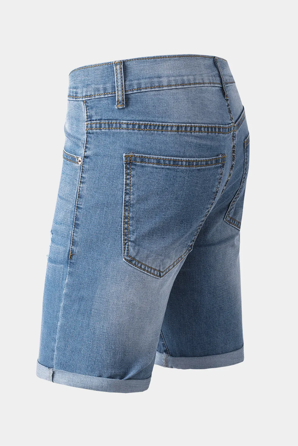 Sky Blue Distressed Low-rise Men's Denim Shorts
