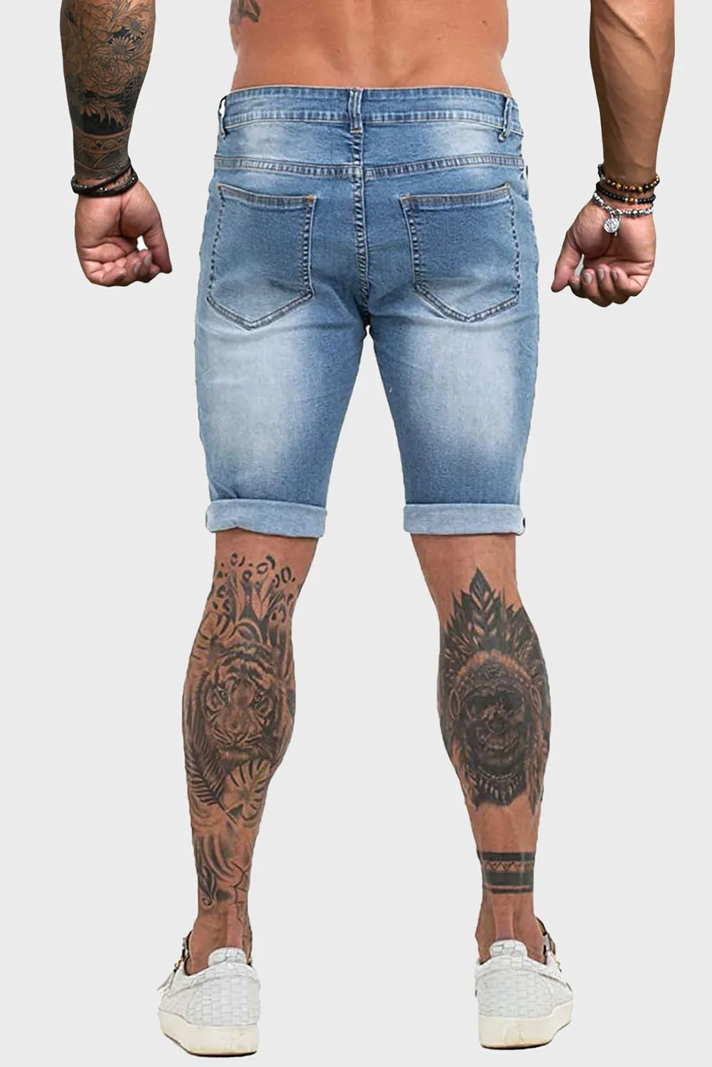 Sky Blue Distressed Low-rise Men's Denim Shorts