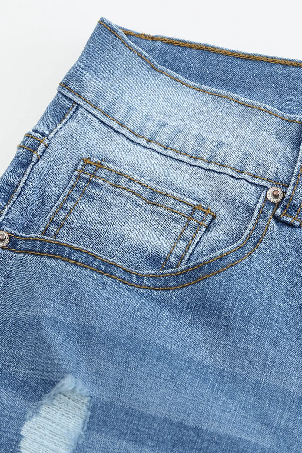 Sky Blue Distressed Low-rise Men's Denim Shorts