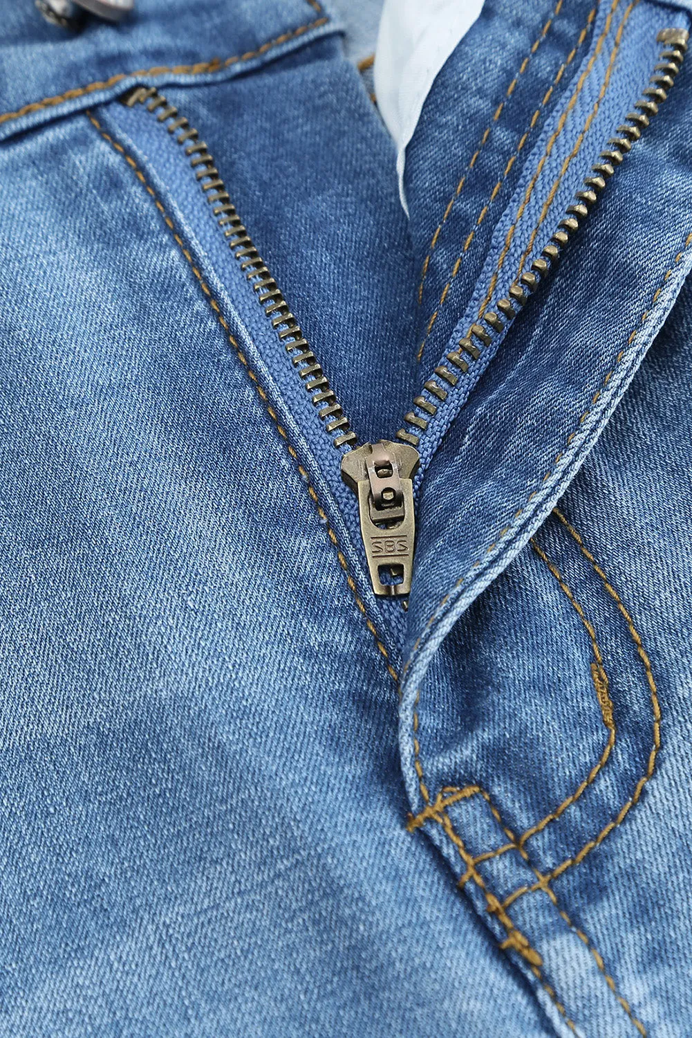 Sky Blue Distressed Low-rise Men's Denim Shorts