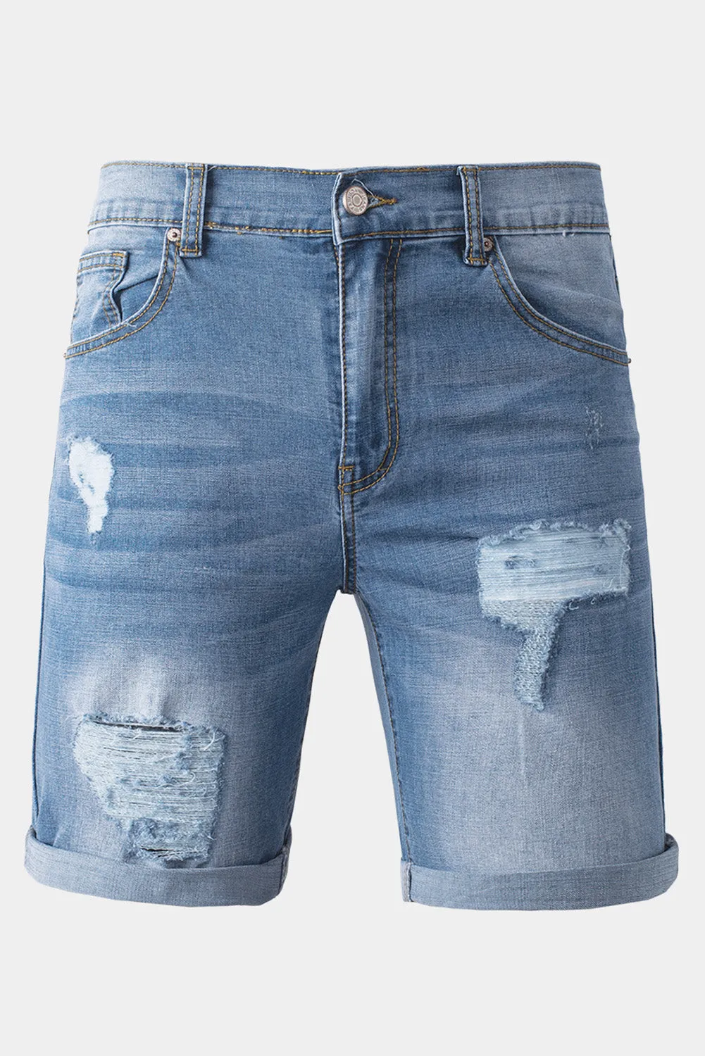 Sky Blue Distressed Low-rise Men's Denim Shorts