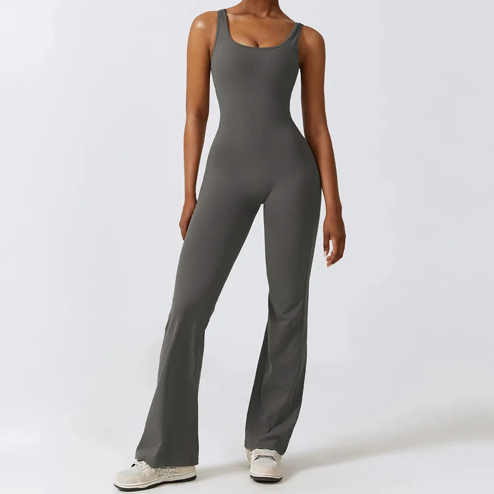 Sleeveless Scrunch Butt Yoga Jumpsuit - Padded Fitness Bodysuit