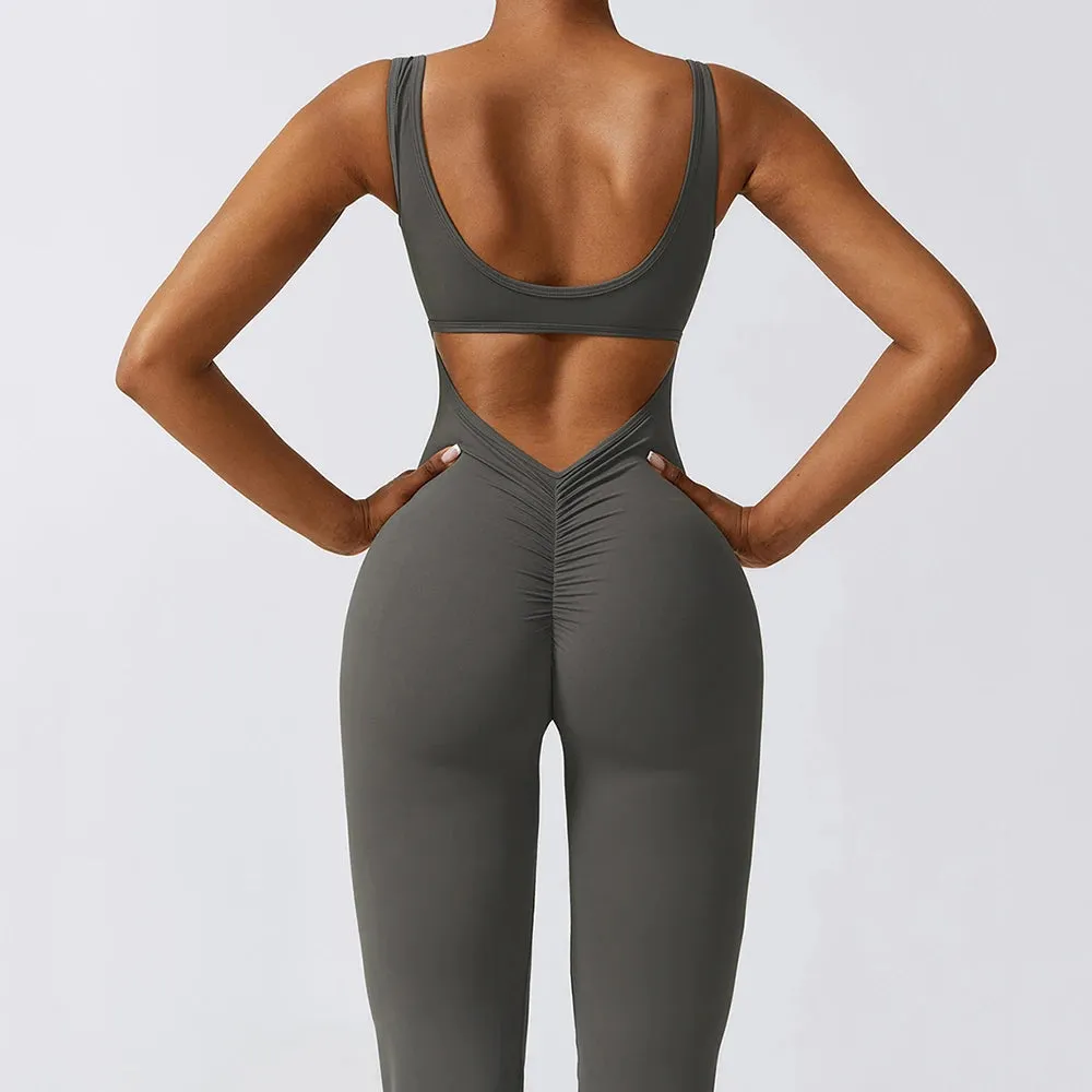 Sleeveless Scrunch Butt Yoga Jumpsuit - Padded Fitness Bodysuit