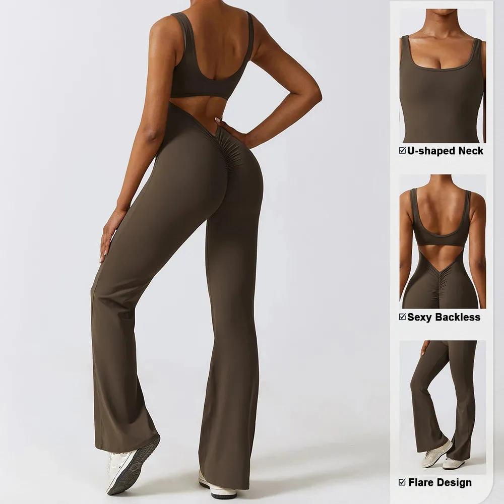 Sleeveless Scrunch Butt Yoga Jumpsuit - Padded Fitness Bodysuit