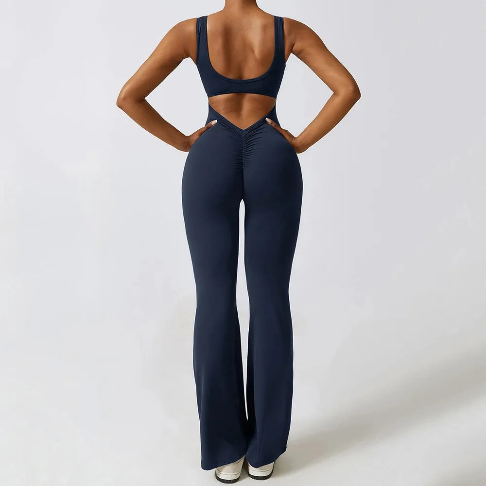 Sleeveless Scrunch Butt Yoga Jumpsuit - Padded Fitness Bodysuit