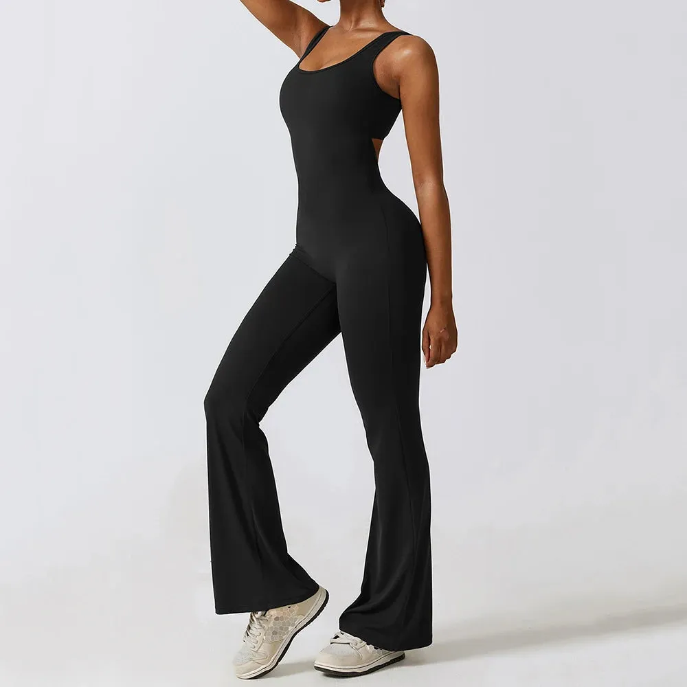 Sleeveless Scrunch Butt Yoga Jumpsuit - Padded Fitness Bodysuit