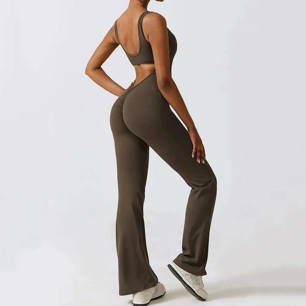 Sleeveless Scrunch Butt Yoga Jumpsuit - Padded Fitness Bodysuit