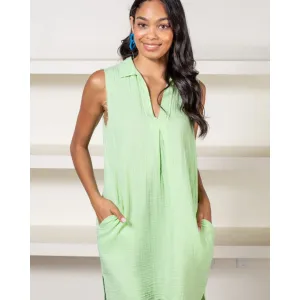Sleeveless Shirt Dress - Pale Green