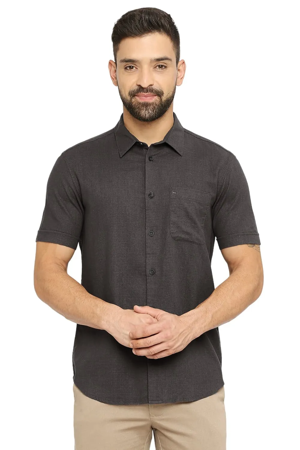 Slim Fit Cotton Dobby Halfsleeves Shirt