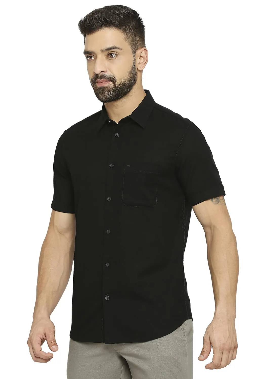 Slim Fit Cotton Dobby Halfsleeves Shirt