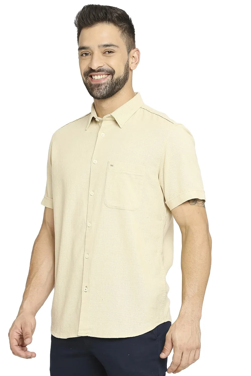 Slim Fit Cotton Dobby Halfsleeves Shirt