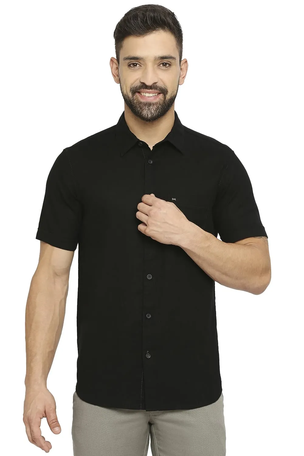 Slim Fit Cotton Dobby Halfsleeves Shirt
