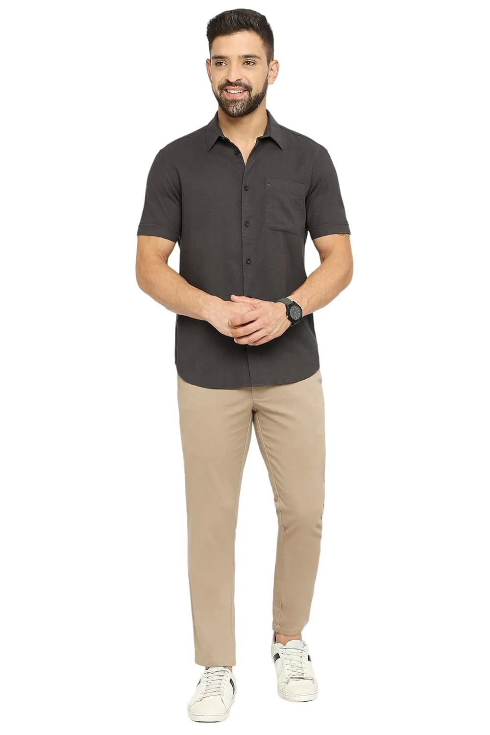 Slim Fit Cotton Dobby Halfsleeves Shirt