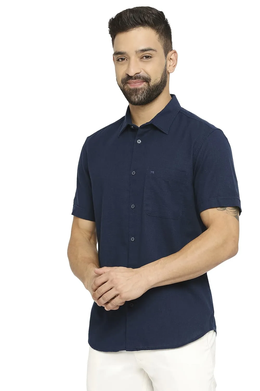 Slim Fit Cotton Dobby Halfsleeves Shirt