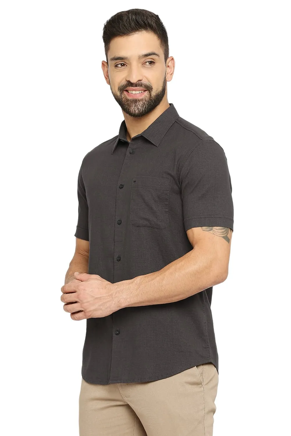 Slim Fit Cotton Dobby Halfsleeves Shirt