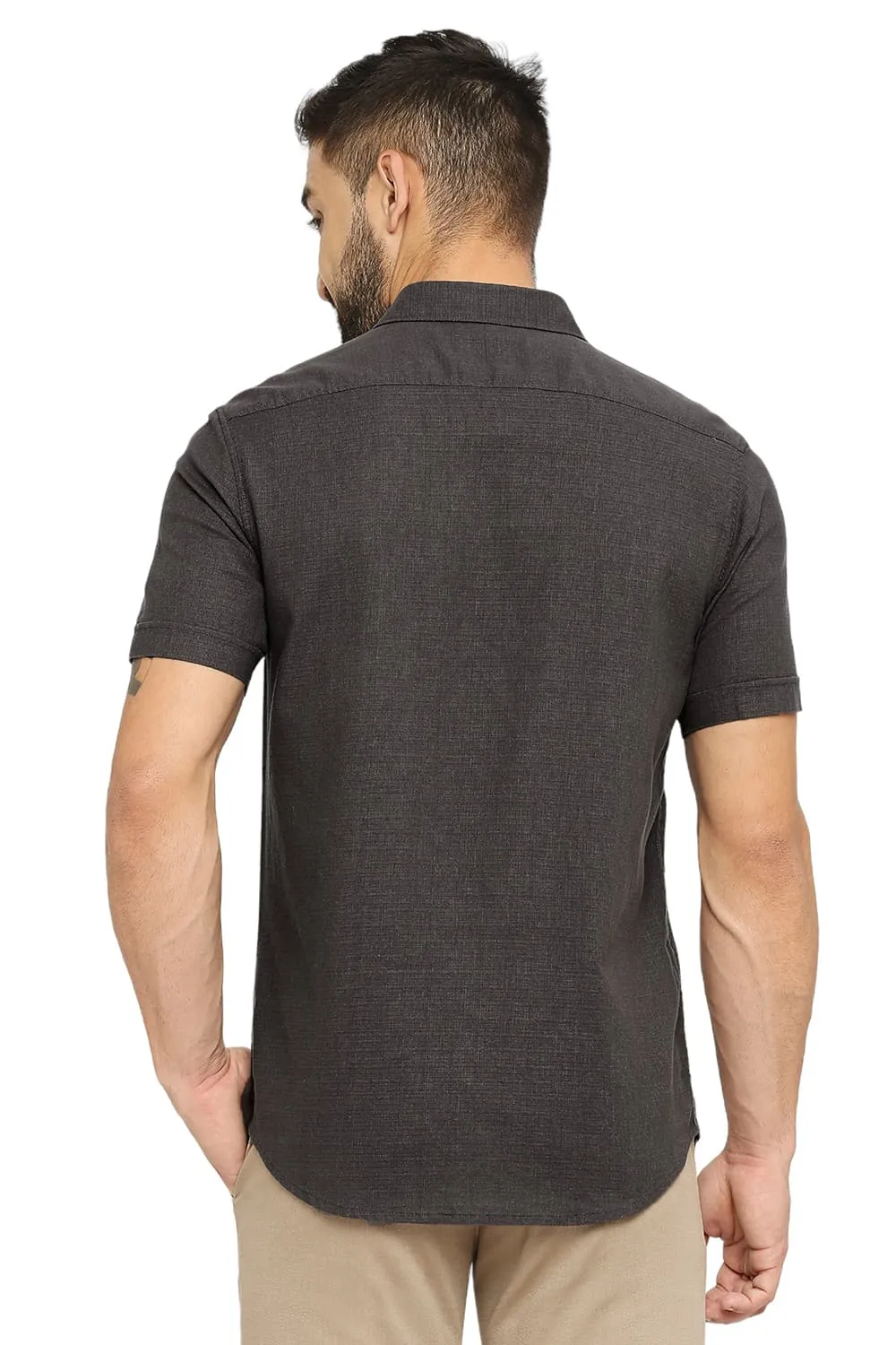 Slim Fit Cotton Dobby Halfsleeves Shirt