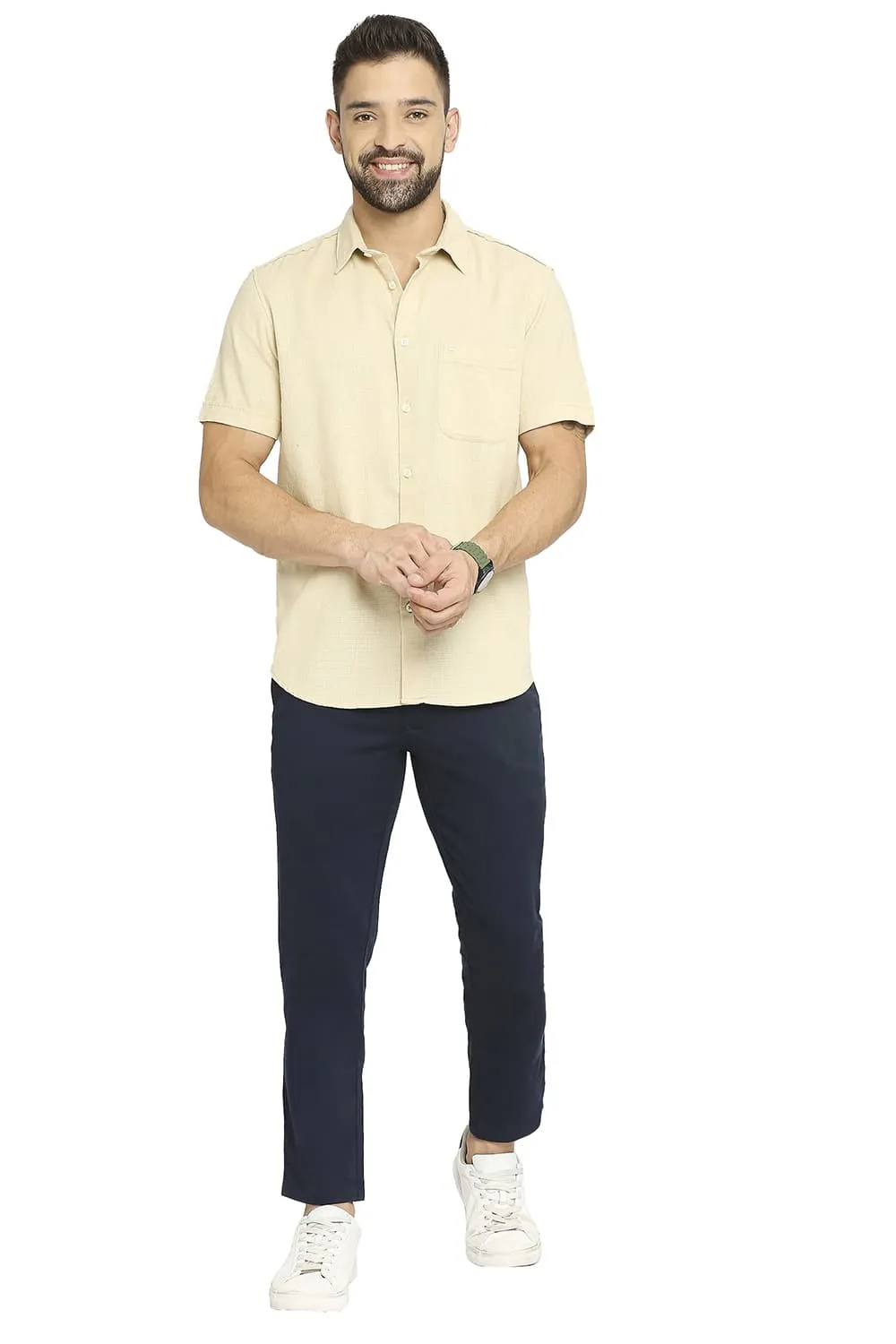 Slim Fit Cotton Dobby Halfsleeves Shirt