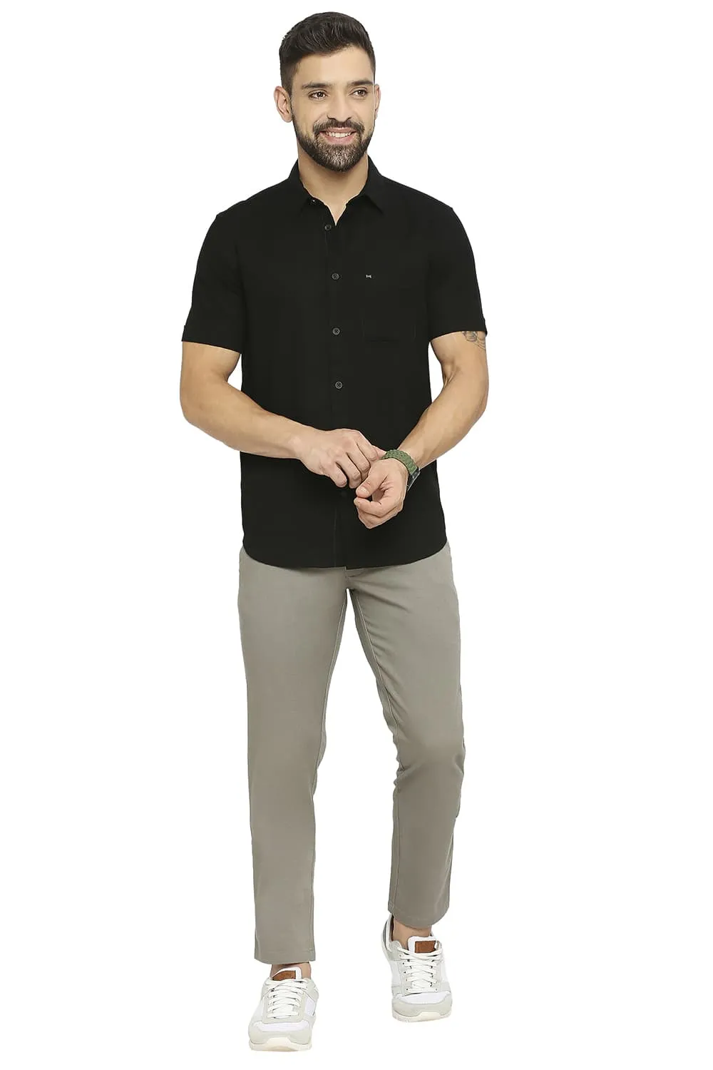 Slim Fit Cotton Dobby Halfsleeves Shirt