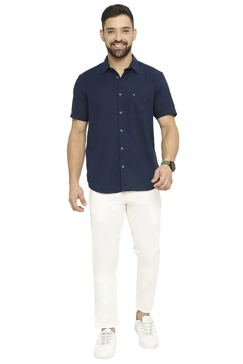 Slim Fit Cotton Dobby Halfsleeves Shirt