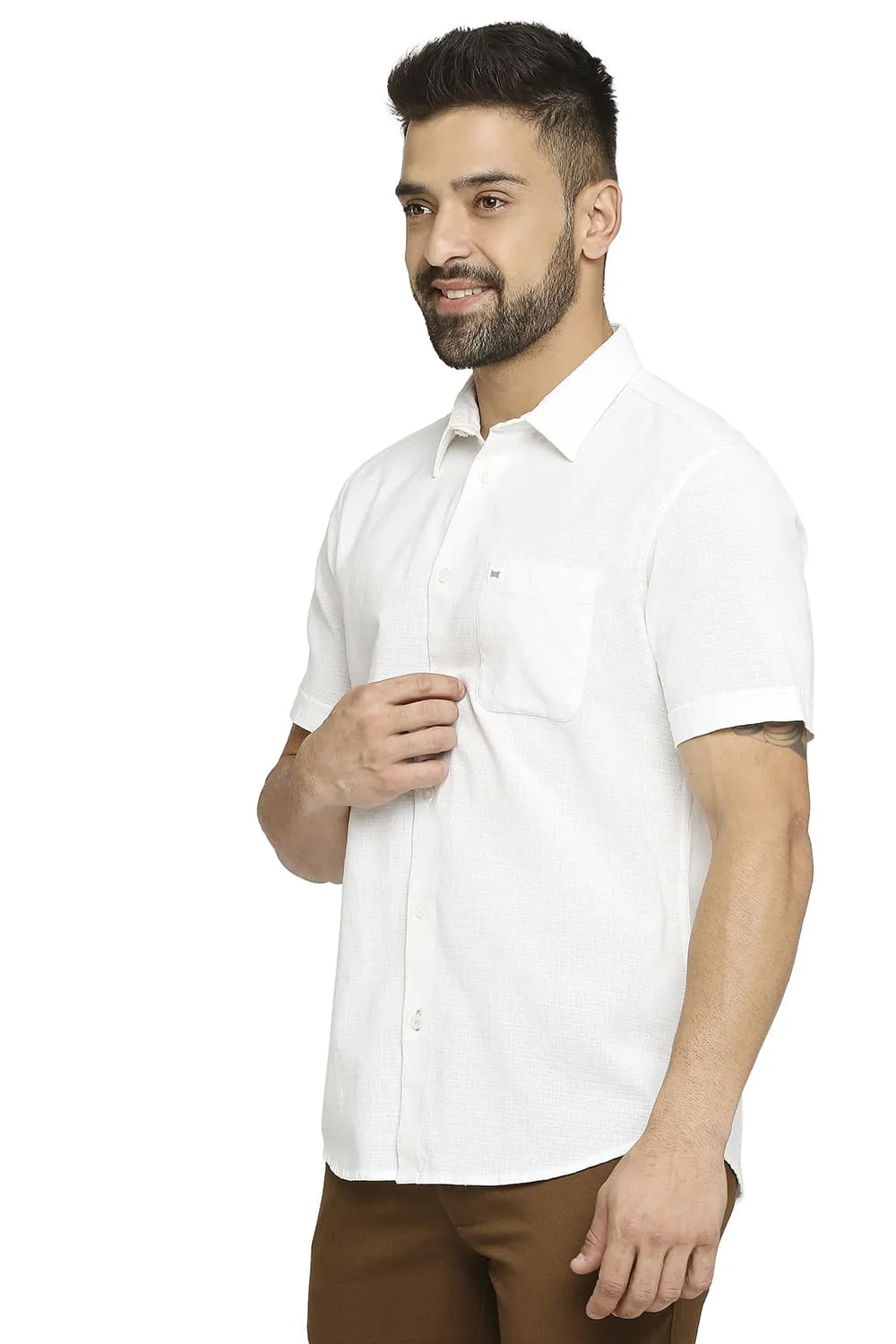 Slim Fit Cotton Dobby Halfsleeves Shirt